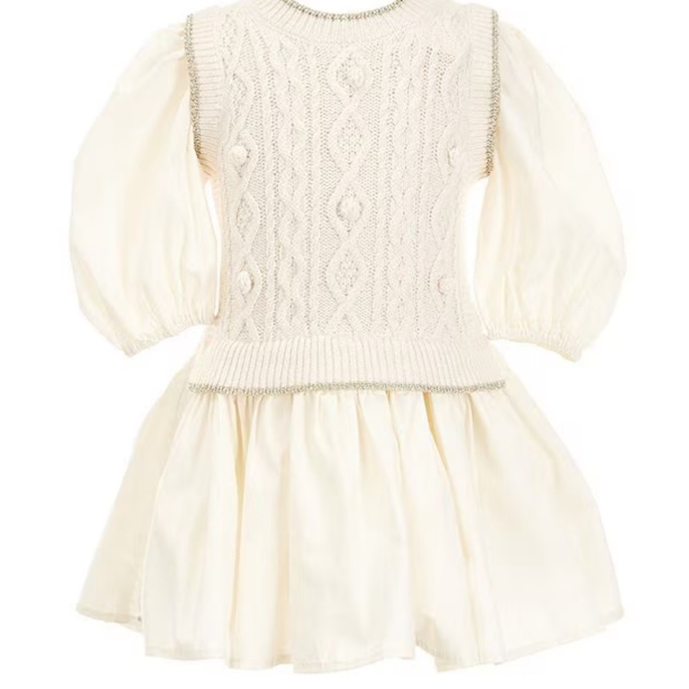 Elegant Cream Knit Kids Dress